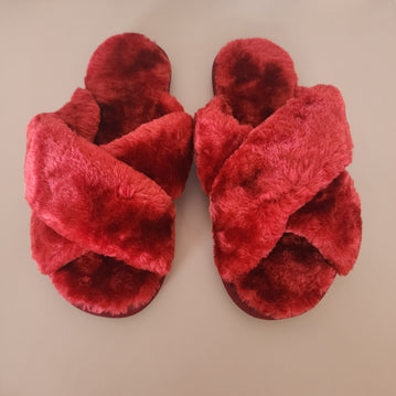 Fur Cross Slippers [Wine]