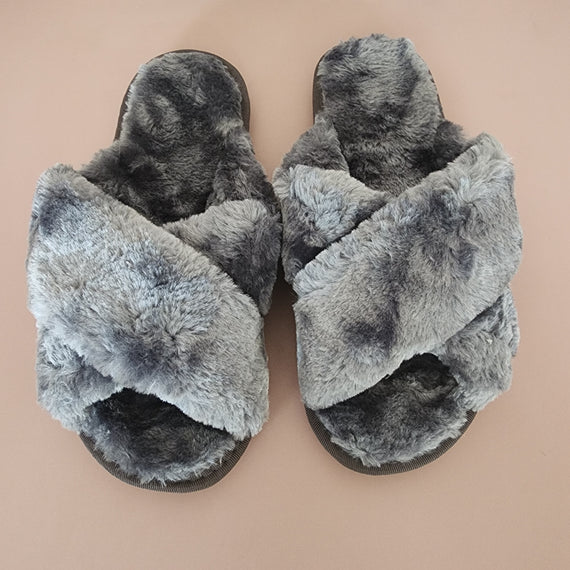 Fur Cross Slippers [Gray]