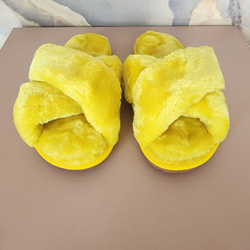 Fur Cross Slippers [Yellow]