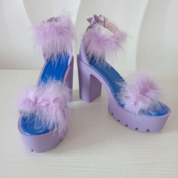 Fur Party Platform Heels PURPLE