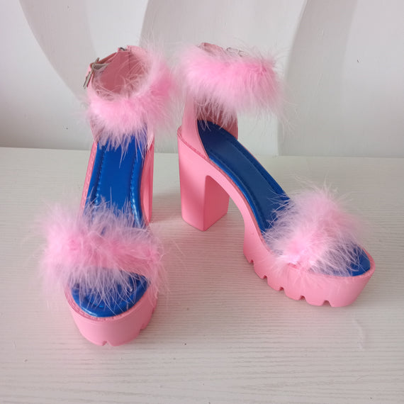 Fur Party Platform Heels PINK