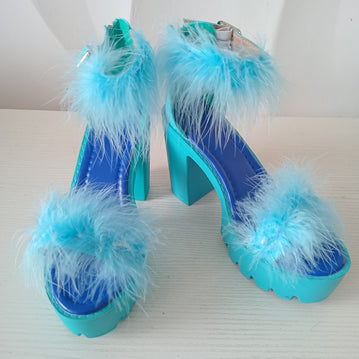 Fur Party Platform Heels LIGHT BLUE